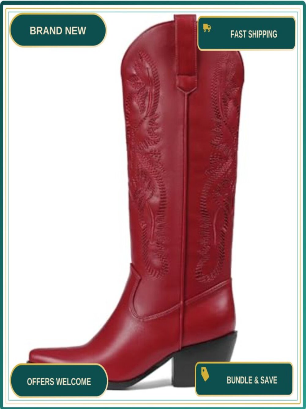 Cowboy Knee High Boots Chunky Heel Western Cowgirl Boots